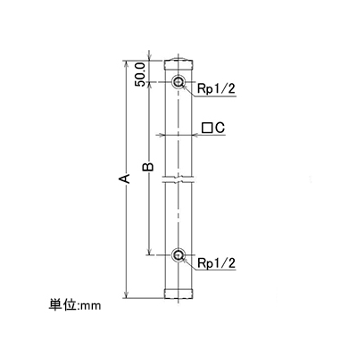 カクダイ ステンレス水栓柱 70角タイプ 長さ1500mm ヘアライン仕上げ  6161B-1500 画像2