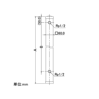 カクダイ ステンレス水栓柱 60角タイプ 長さ700mm ヘアライン仕上げ  6161-700 画像2