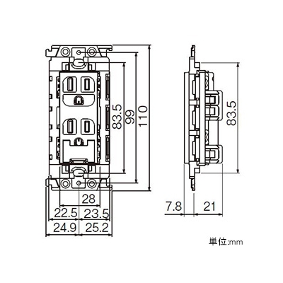 パナソニック 埋込扉付アースターミナル付接地ダブルコンセント 15A 125V 絶縁枠付 グレー  WTL115249H 画像2