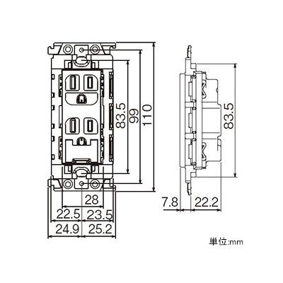 パナソニック 15A・20A共用埋込アースターミナル付接地コンセント 20A 125V 絶縁枠付 セラミックホワイト  WTL193149W 画像2