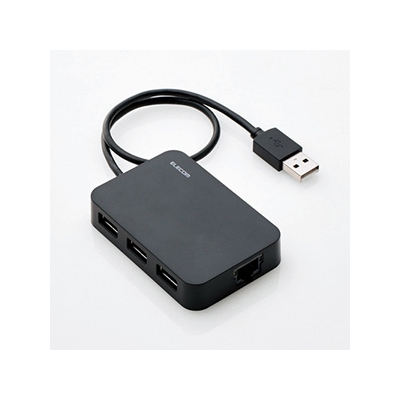 ELECOM(エレコム) 有線LANアダプター USB2.0 Type-A USBハブ付 ケーブル長30cm ブラック EDC-FUA2H-B