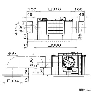 パナソニック 天井埋込形換気扇 ルーバーセットタイプ 2～3室用 常時・局所兼用 埋込寸法□320mm パイプ径φ100mm 風圧式高気密シャッター付  FY-32CDT8 画像2