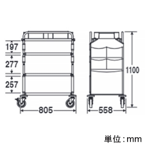 テラモト 【受注生産品】ホテルリネンワゴン Mサイズ W558×D805×H1100mm ブラウン  DS-573-020-4 画像2