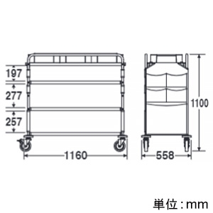 テラモト 【受注生産品】ホテルリネンワゴン Lサイズ W558×D1160×H1100mm ブラウン  DS-573-030-4 画像2