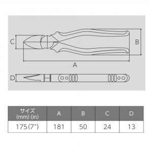 フジ矢 電工強力ニッパ薄刃(エラストマーカバー付)  380HGS-175 画像2