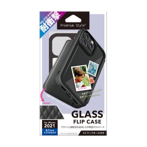 PGA iPhone 13 Pro用 ガラスフリップケース キルティング調ブラック  PG-21NGF07BK 画像2