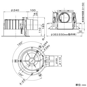 パナソニック 換気ボックス 丸形 埋込寸法φ250mm パイプ径φ100mm ルーバー別売  FY-BLP04 画像2