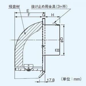 パナソニック 深形パイプフード 防音用 ステンレス製 ガラリ付 φ150用 シルバーメタリック粉体塗装  FY-MJX063 画像3