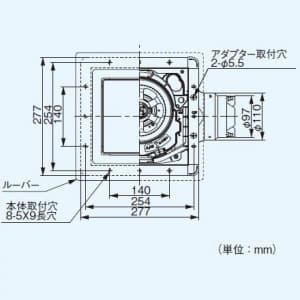 パナソニック 天井埋込形換気扇 排気 低騒音形 鋼板製本体 ルーバーセットタイプ フラットパネル形 埋込寸法:240mm角 適用パイプ径:φ100mm  FY-24FP7 画像3