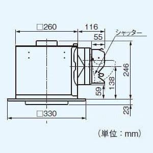 パナソニック 天井埋込形換気扇 排気 低騒音形 鋼板製本体 ルーバーセットタイプ フラットパネル形 埋込寸法:270mm角 適用パイプ径:φ150mm  FY-27FP7 画像2