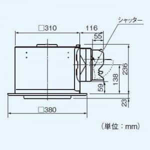 パナソニック 天井埋込形換気扇 排気・強-弱 低騒音・大風量形 鋼板製本体 ルーバーセットタイプ フラットパネル形 埋込寸法:320mm角 適用パイプ径:φ150mm  FY-32FPK7 画像2