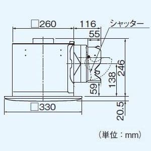 パナソニック 天井埋込形換気扇 排気 低騒音形 鋼板製本体 ルーバーセットタイプ 埋込寸法:270mm角 適用パイプ径:φ150mm  FY-27S7 画像2