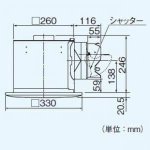 パナソニック 天井埋込形換気扇 排気・強-弱 低騒音・大風量形 鋼板製本体 ルーバーセットタイプ 埋込寸法:270mm角、適用パイプ径:φ150mm  FY-27SK7 画像2