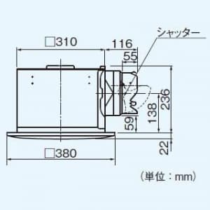 パナソニック 天井埋込形換気扇 排気 低騒音形 鋼板製本体 ルーバーセットタイプ 埋込寸法:320mm角 適用パイプ径:φ150mm  FY-32S7 画像2