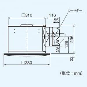 パナソニック 天井埋込形換気扇 排気・強-弱 低騒音・大風量形 鋼板製本体 ルーバーセットタイプ 埋込寸法:320mm角、適用パイプ径:φ150mm  FY-32SK7 画像2