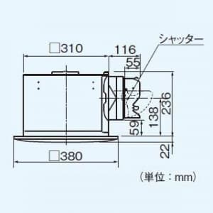 パナソニック 天井埋込形換気扇 排気・強-弱 低騒音・特大風量形 鋼板製本体 ルーバーセットタイプ 埋込寸法:320mm角、適用パイプ径:φ150mm  FY-32SG7 画像2