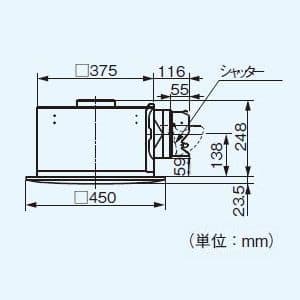 パナソニック 天井埋込形換気扇 排気 低騒音形 鋼板製本体 ルーバーセットタイプ 埋込寸法:385mm角 適用パイプ径:φ150mm  FY-38S7 画像2