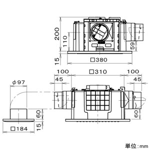 パナソニック 天井埋込形換気扇 ルーバーセットタイプ 2～3室用 常時・局所兼用 埋込寸法□320mm パイプ径φ100mm 風圧式高気密シャッター付  FY-32CPTS8 画像2