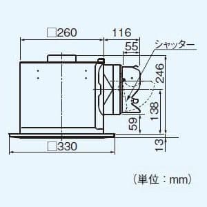 パナソニック 天井埋込形換気扇 排気 低騒音形 コンパクトキッチン用 鋼板製本体 ルーバー別売タイプ 埋込寸法:270mm角 適用パイプ径:φ150mm  FY-27BM7 画像2