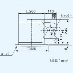 パナソニック 天井埋込形換気扇 排気 消音形 消音材組込 鋼板製本体 ルーバー別売タイプ 埋込寸法:270mm角 適用パイプ径:φ150mm  FY-27BN7 画像2