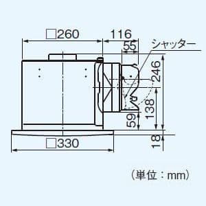 パナソニック 天井埋込形換気扇 排気 低騒音形 鋼板製本体 ルーバー別売タイプ 埋込寸法:270mm角 適用パイプ径:φ150mm  FY-27B7 画像2