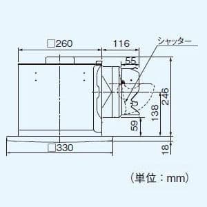 パナソニック 天井埋込形換気扇 排気 低騒音・大風量形 鋼板製本体 ルーバー別売タイプ 埋込寸法:270mm角 適用パイプ径:φ150mm  FY-27BK7 画像2