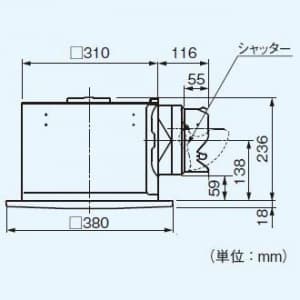 パナソニック 天井埋込形換気扇 排気 低騒音形 鋼板製本体 ルーバー別売タイプ 埋込寸法:320mm角 適用パイプ径:φ150mm  FY-32BS7 画像2