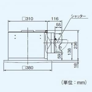 パナソニック 天井埋込形換気扇 排気・強-弱 低騒音・大風量形 鋼板製本体・左排気 ルーバー別売タイプ 埋込寸法:320mm角 適用パイプ径:φ150mm  FY-32B7H 画像2