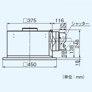 パナソニック 天井埋込形換気扇 排気 低騒音形 鋼板製本体 ルーバー別売タイプ 埋込寸法:385mm角 適用パイプ径:φ150mm  FY-38BS7 画像2