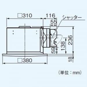 パナソニック 天井埋込形換気扇 排気・強-中-弱-微 低騒音・大風量形 風量切替機能内蔵形 鋼板製本体 ルーバー別売タイプ 埋込寸法:320mm角 適用パイプ径:φ150mm  FY-32BKA7 画像2