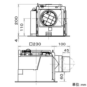 パナソニック 天井埋込形換気扇 ルーバー別売・複数台制御専用タイプ 特大風量形 埋込寸法□240mm パイプ径φ100mm 風圧式高気密シャッター付  FY-24JDGS8 画像2