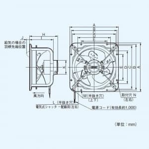 パナソニック 有圧換気扇 鋼板製 低騒音形 排-給気兼用仕様 40cm 三相・200V 公称出力:200W 取付開口寸法 内寸:445?角  FY-40GTV3 画像2