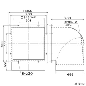 パナソニック 屋外フード 75cm用 防火ダンパー付 ステンレス製  FY-HMXA753 画像2