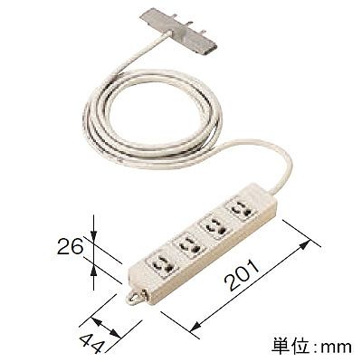 パナソニック F型タップ 接地2P抜け止めコンセント 4コ口 裏面マグネット付 ケーブル長3m 15A 125V  NE23144 画像2