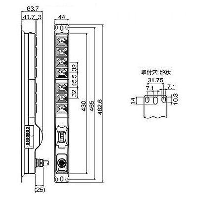 明工社 200Vコンセント 19インチラック用 16A 250V C13×7個口 20A 安全ブレーカ VCTケーブル 1m L6-20P付  ME8635TA1 画像2