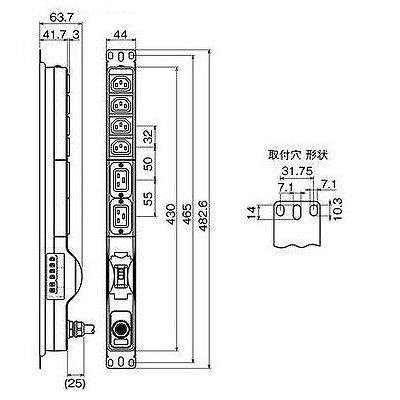 明工社 200Vコンセント 19インチラック用 16A 250V 6個口(C13×4 C19×2) 20A 安全ブレーカ VCTケーブル 1m L6-20P付  ME8636TA1 画像2