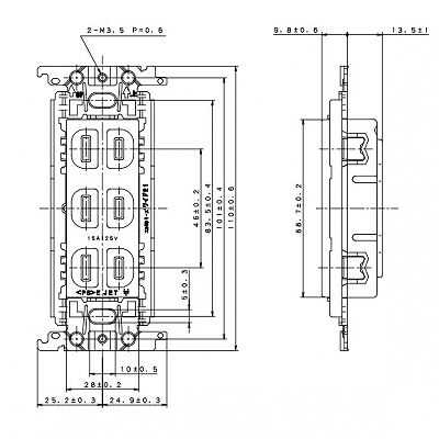 パナソニック 埋込トリプルコンセント 金属取付枠付 15A 125V ホワイト  WTF13033WK 画像2