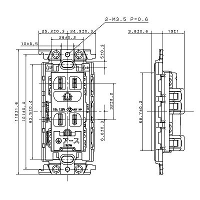 パナソニック 埋込アースターミナル付接地ダブルコンセント 絶縁取付枠付 フル端子S 15A 125V ホワイト  WTF113248W 画像2