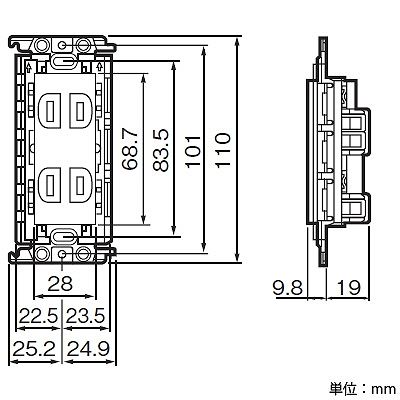 パナソニック 埋込アースターミナル付接地ダブルコンセント 絶縁取付枠付 フル端子S 15A 125V ホワイト  WTF113248W 画像3