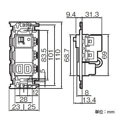 パナソニック 埋込明るさセンサ付ナイトライト LED:電球色 0.6W 手動スイッチ付 コンセント付  WN4067 画像2