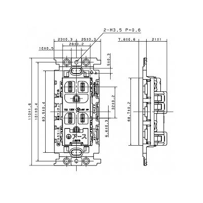 パナソニック フルカラー 埋込絶縁接地ダブルコンセント アースターミナル付 取付枠付 15A 125V  WN113249 画像3