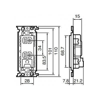 パナソニック フルカラー 埋込絶縁ダブルコンセント アースターミナル付 取付枠付 15A 125V  WN15324K 画像2