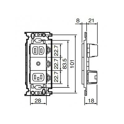 パナソニック フルカラー 埋込ガス警報器用コンセント 取付枠付 入力15A 125V 出力5A 60V  WN1909 画像2