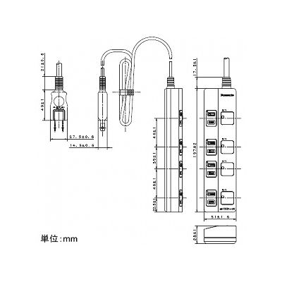 パナソニック ランプレススイッチ付タップ 4コ口 ACアダプター対応 スナップキャップ付 2mコード付 ホワイト  WHS25249WP 画像2