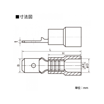 ニチフ 差込形接続端子 250シリーズ ポリ塩化ビニル製 100個入 黄色  TMEDV630855-M-YEL 画像2