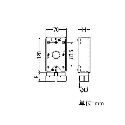 未来工業 露出スイッチボックス Gタイプ 1ヶ用1方出(下面2個口) PF管16適合 ベージュ  SW2-16FG 画像3