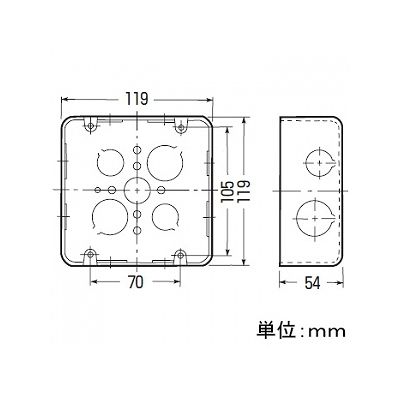 未来工業 【お買い得品 20個セット】鉄アウトレットボックス 大形四角 (深型 22・28(25・31)×4)  OF-LB-4N_20set 画像2