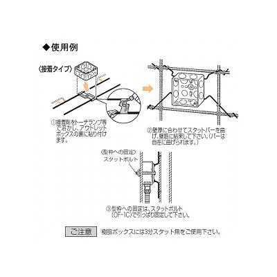 未来工業 【お買い得品 10個セット】ニュースタットバー(傾き防止バー)  3分スタット無・接着タイプ(接着剤付)  スタット付ボックス(鉄・樹脂製)  OF-35-H_10set 画像2