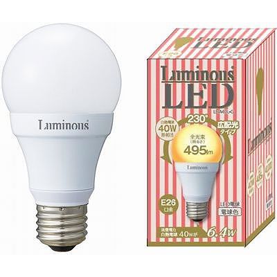 ルミナス LED電球E26広配光電球色495lm LDA40L-G