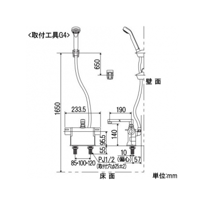 KVK(ケーブイケー) デッキ形サーモスタット式シャワー 190mmパイプ仕様 可変ピッチ式 《KF3011Tフルメタルシリーズ》  KF3011T 画像5